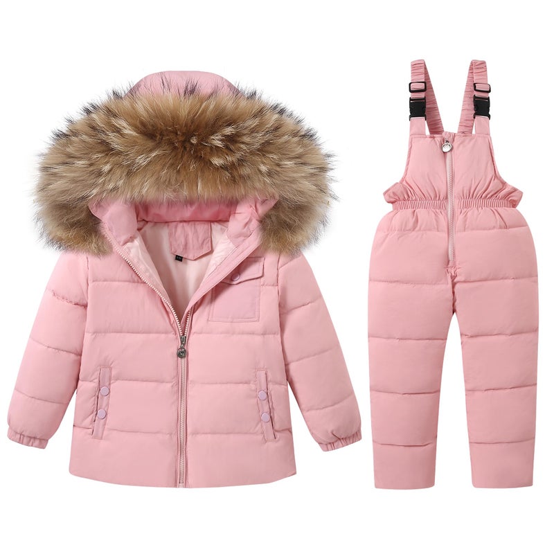 CARETOO Toddler Boys Girls Winter Down Coats Snowsuit Outerwear 2Pcs Clothes Hooded Jacket Snow Ski Bib Pants Outfits Set - Image 1